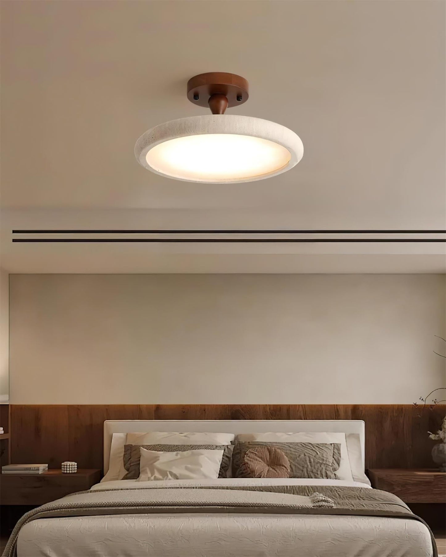 Elegant Travertine Ceiling Light Fixture with Integrated LED | Modern Design for Cozy Illumination 2