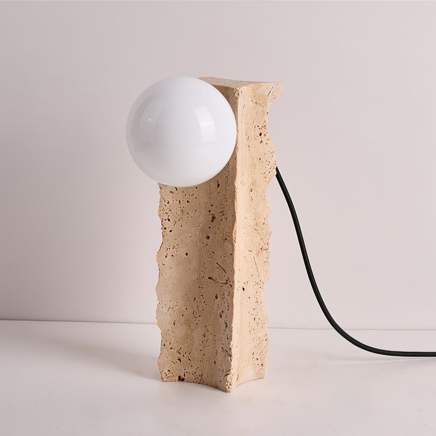 Elegant Travertine Table Lamp with Inline Switch | Unique Bedside Lighting for Warm Ambiance 0