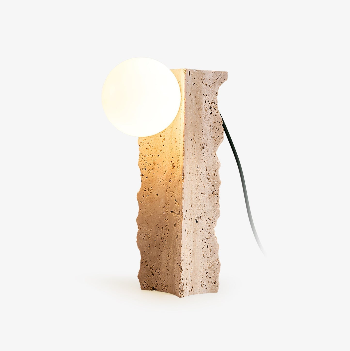 Elegant Travertine Table Lamp with Inline Switch | Unique Bedside Lighting for Warm Ambiance 1