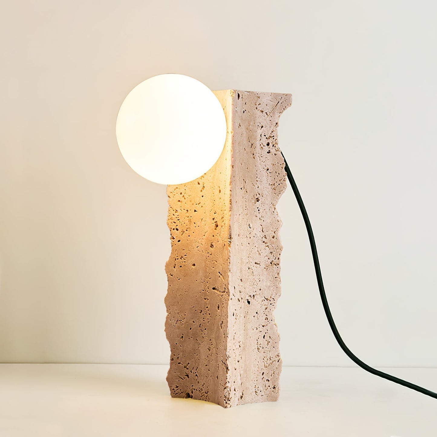 Elegant Travertine Table Lamp with Inline Switch | Unique Bedside Lighting for Warm Ambiance 2