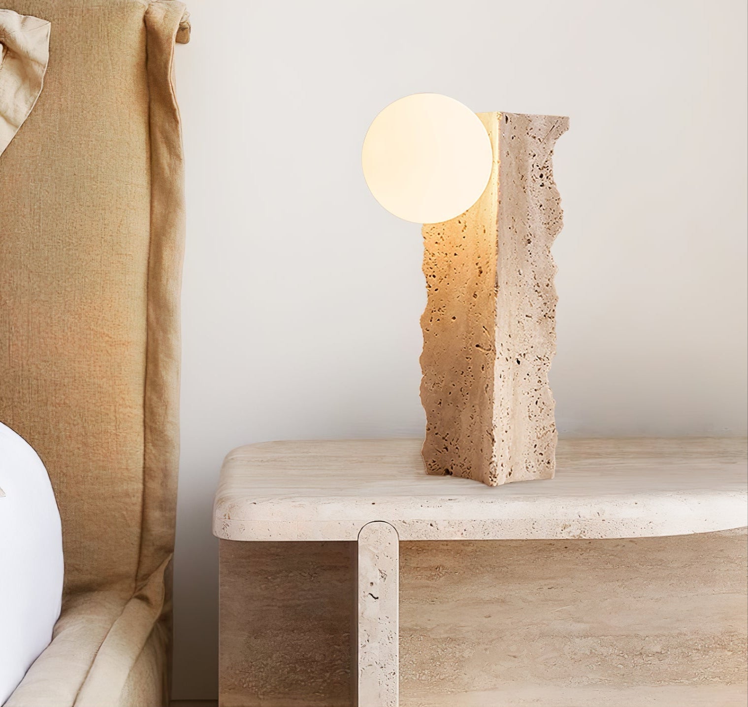 Elegant Travertine Table Lamp with Inline Switch | Unique Bedside Lighting for Warm Ambiance 4