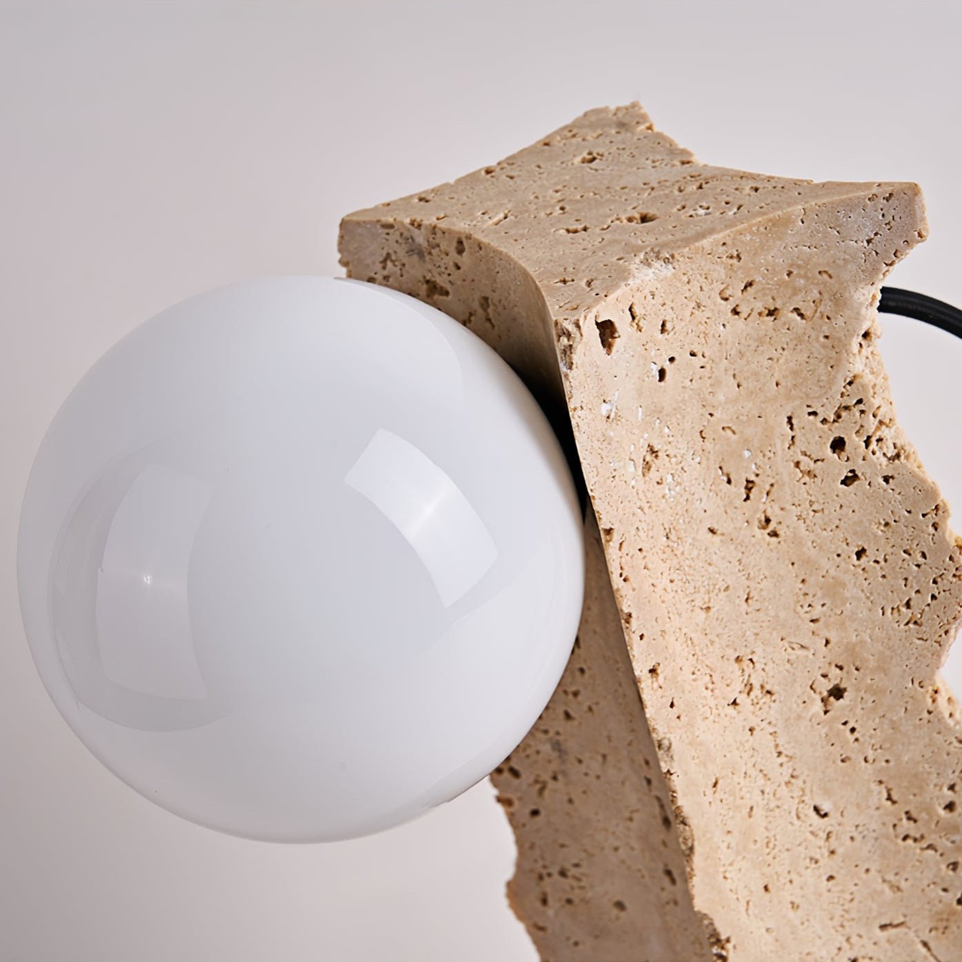 Elegant Travertine Table Lamp with Inline Switch | Unique Bedside Lighting for Warm Ambiance 7