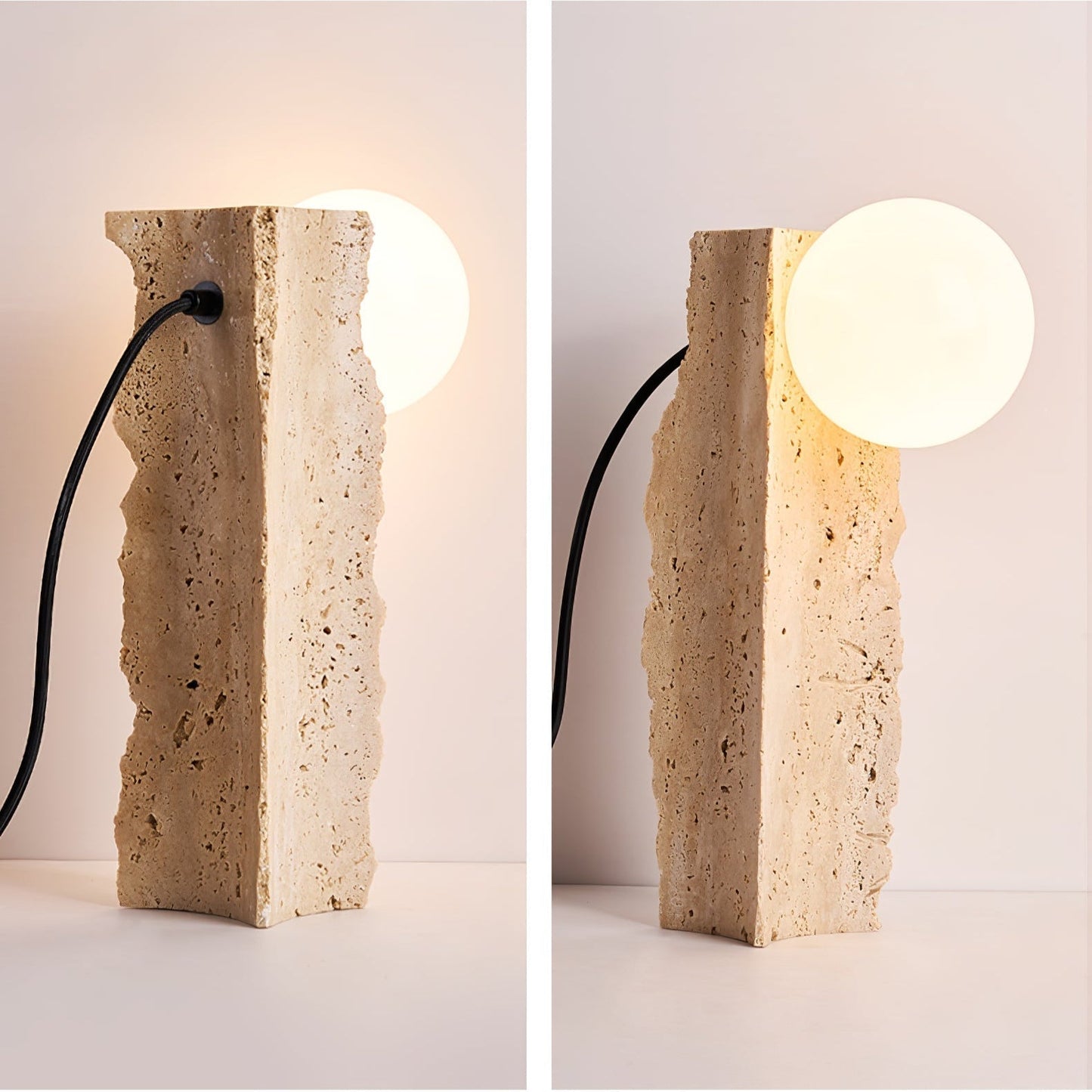 Elegant Travertine Table Lamp with Inline Switch | Unique Bedside Lighting for Warm Ambiance 8