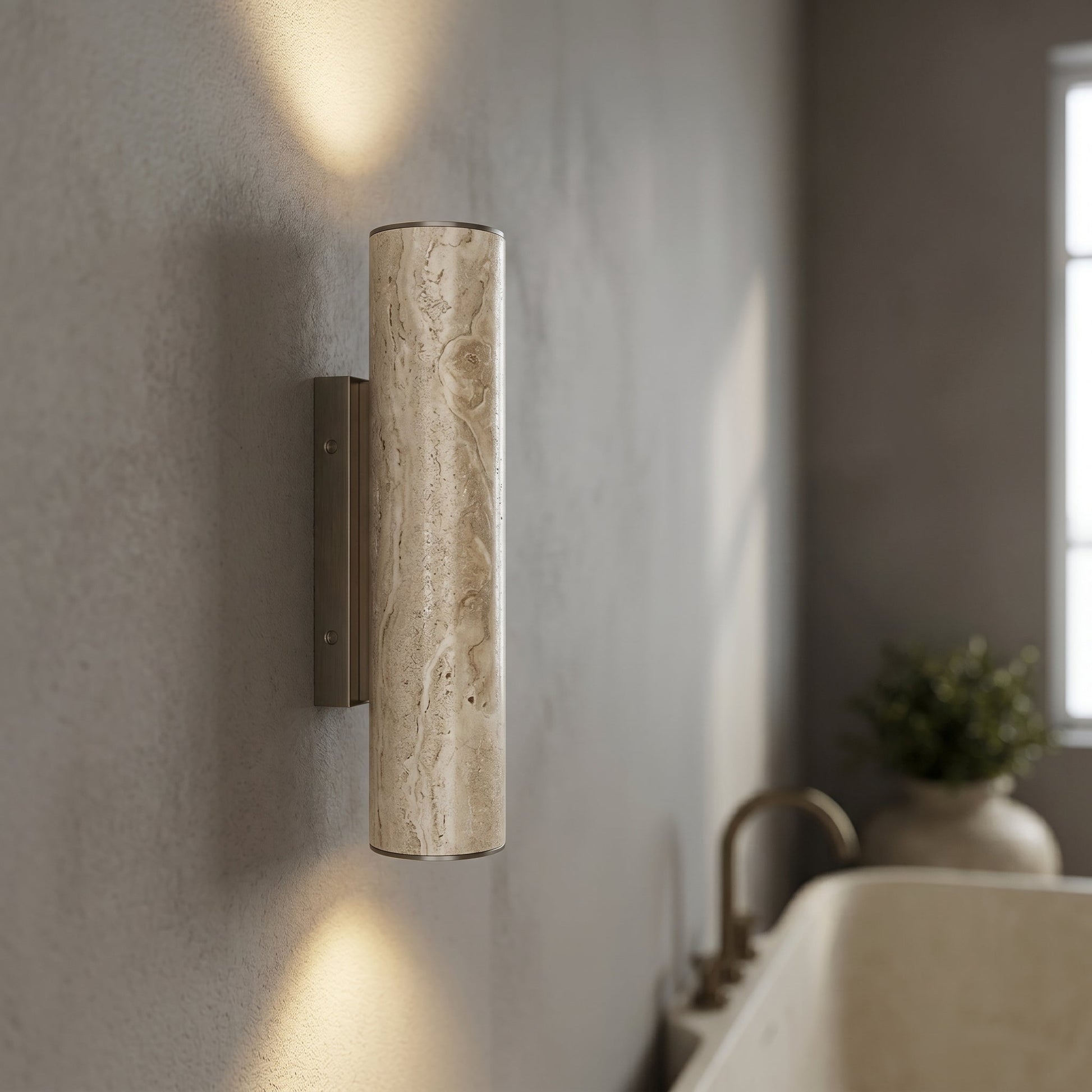 Elegant Travertine | Wall Sconce Light with Up & Down Lighting | Unique Stone Design for Architectural Ambiance 0