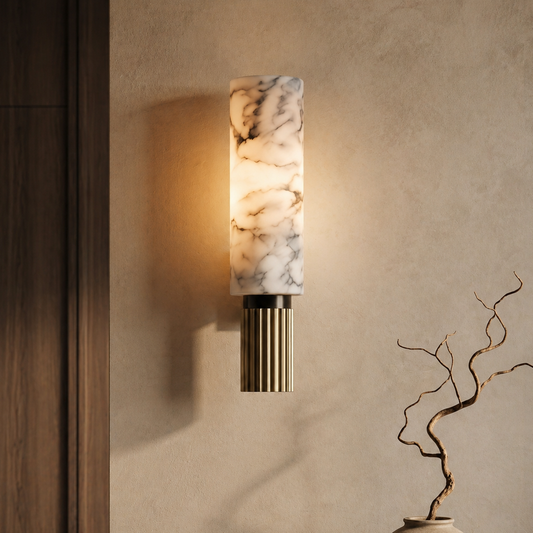 Elegant Wall Light | Vertical Sconce Light with Marble & Copper Design | Soft Ambient Glow for Cozy Spaces 0