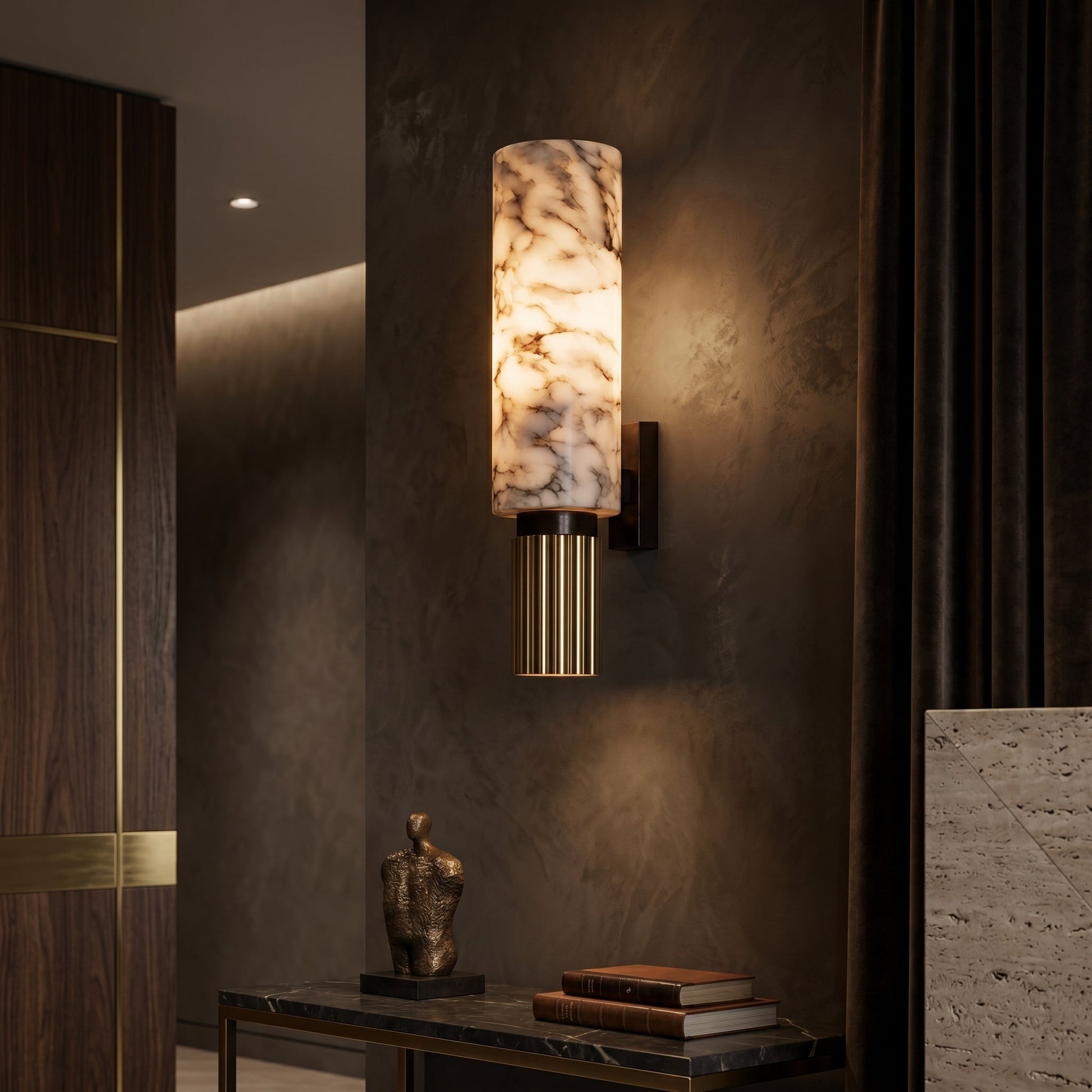 Elegant Wall Light | Vertical Sconce Light with Marble & Copper Design | Soft Ambient Glow for Cozy Spaces 1