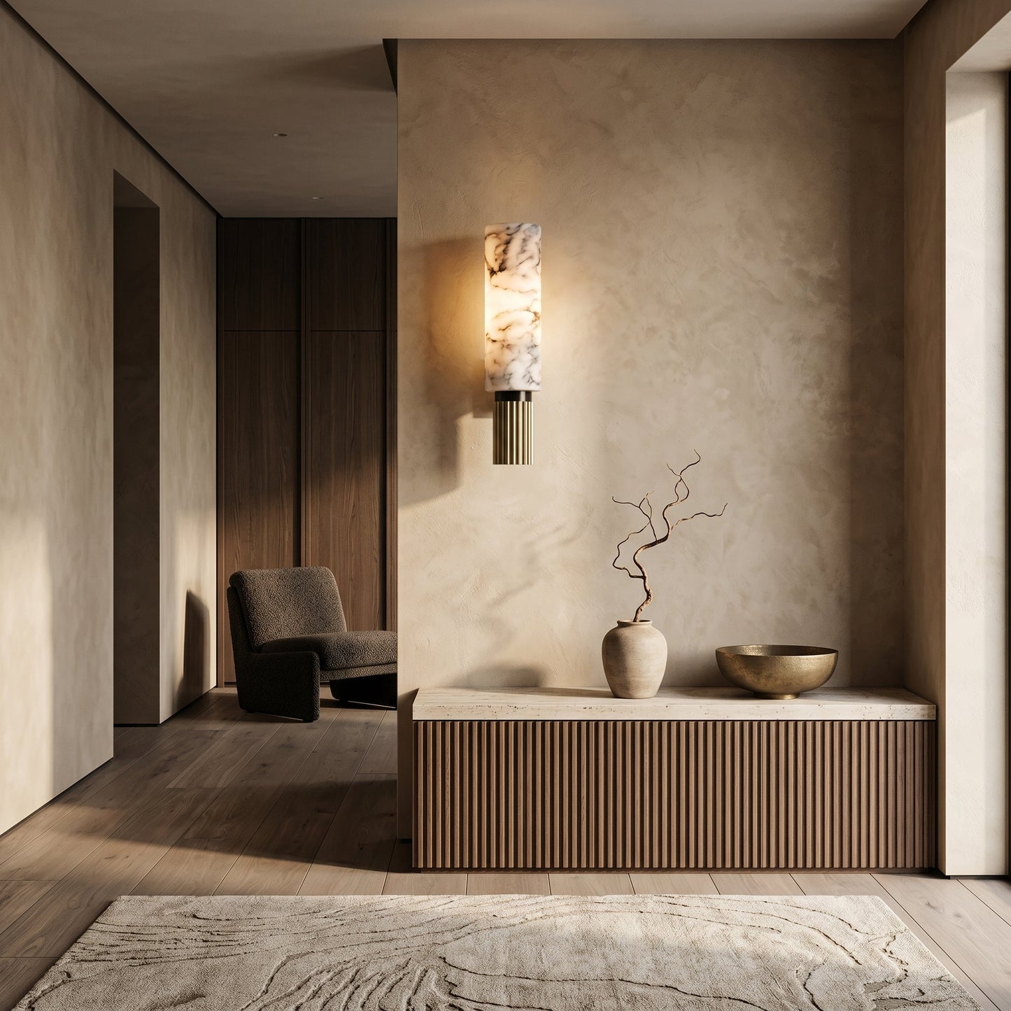 Elegant Wall Light | Vertical Sconce Light with Marble & Copper Design | Soft Ambient Glow for Cozy Spaces 2