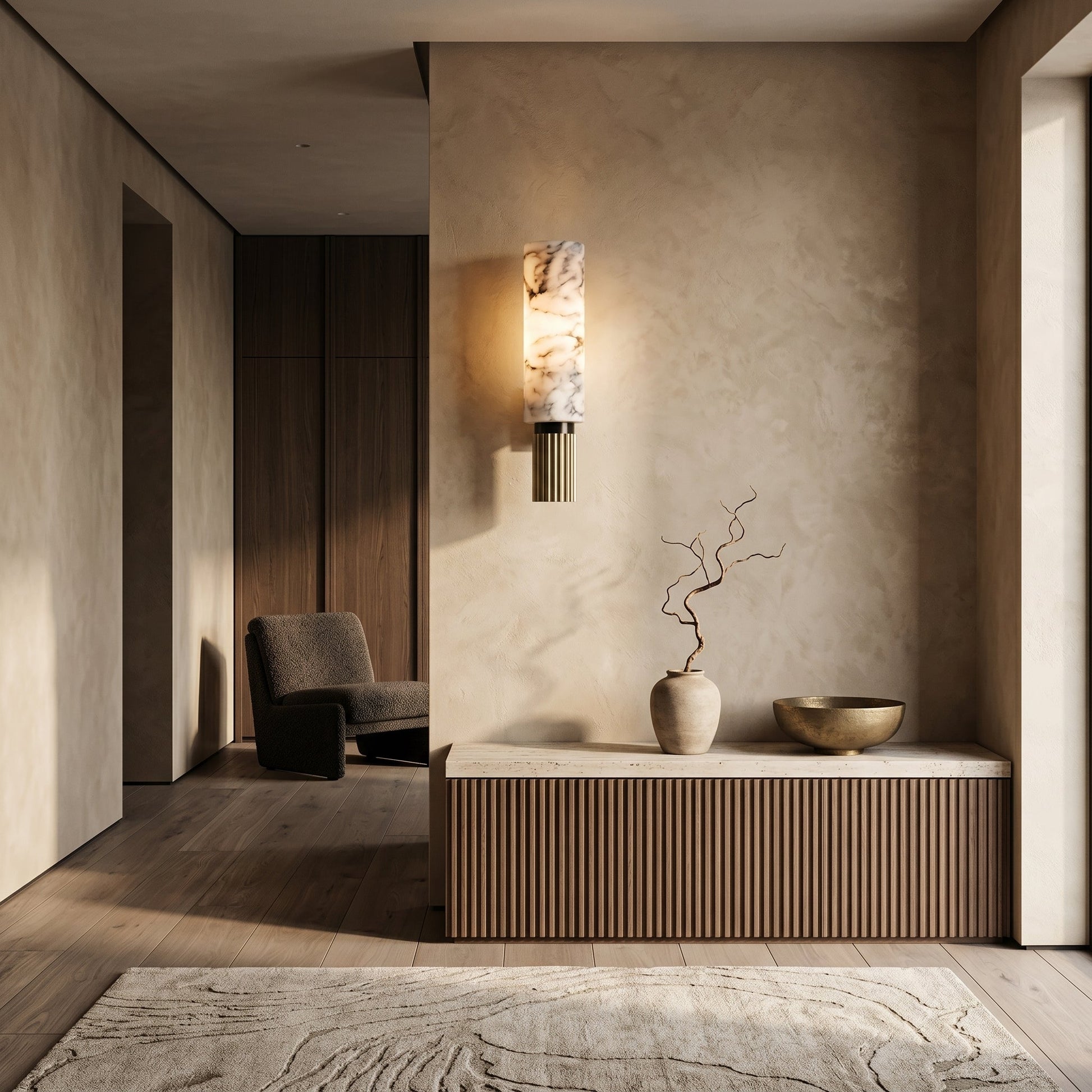 Elegant Wall Light | Vertical Sconce Light with Marble & Copper Design | Soft Ambient Glow for Cozy Spaces 2