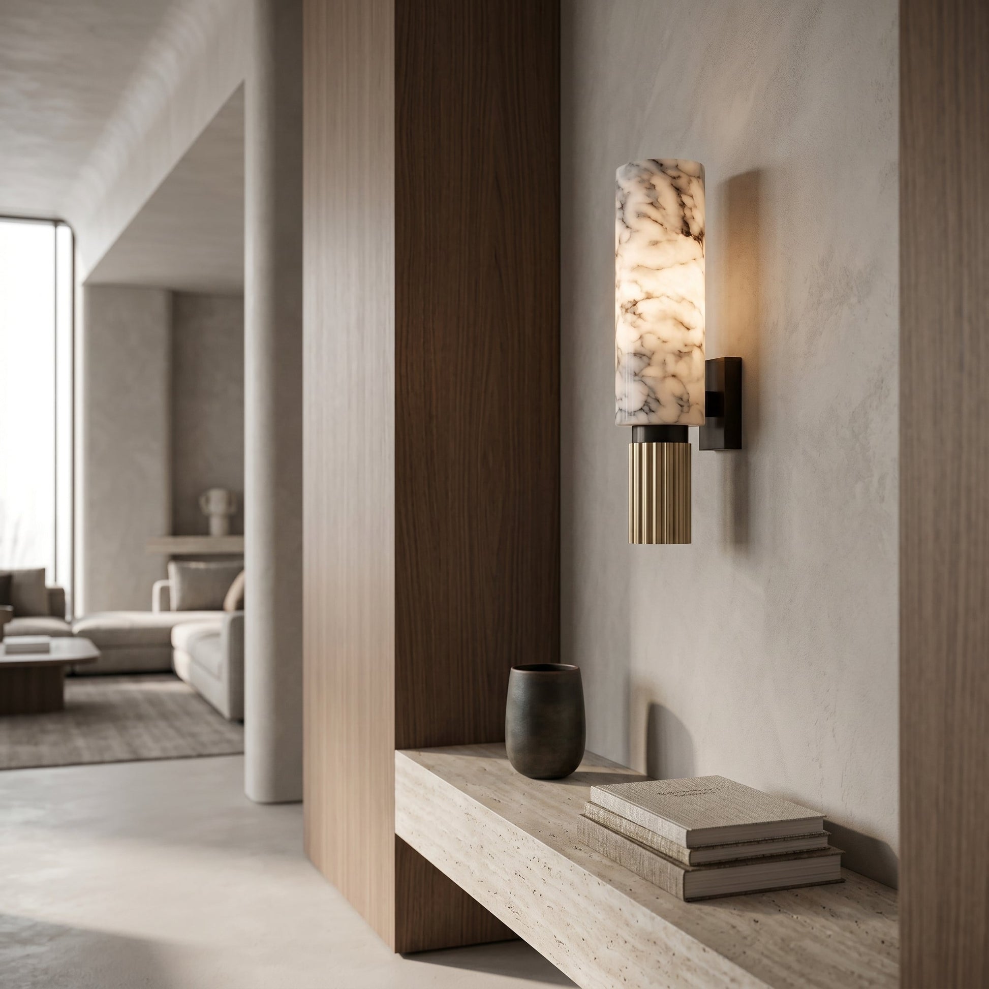 Elegant Wall Light | Vertical Sconce Light with Marble & Copper Design | Soft Ambient Glow for Cozy Spaces 5