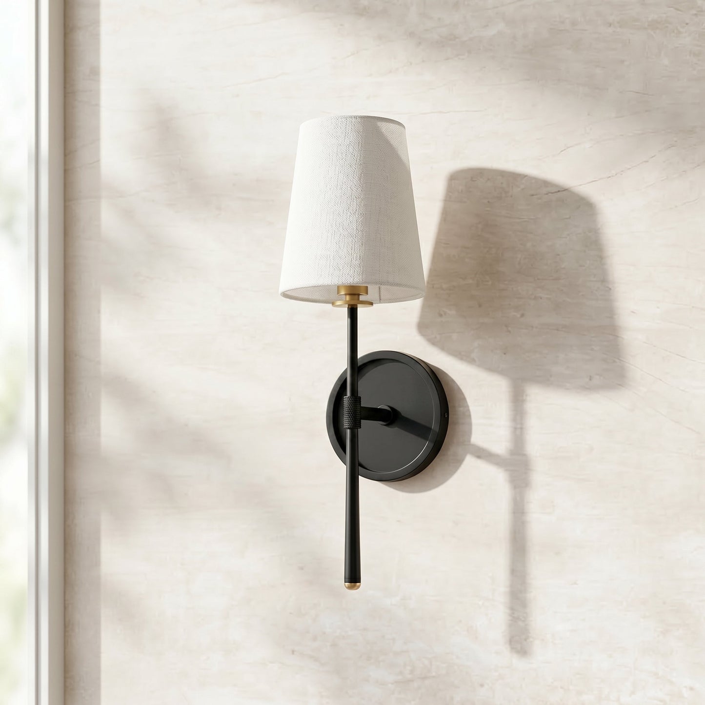 Elegant Wall Sconce Lighting with Dual-Arm Design & Tapered Linen Shades for Timeless Interiors 0