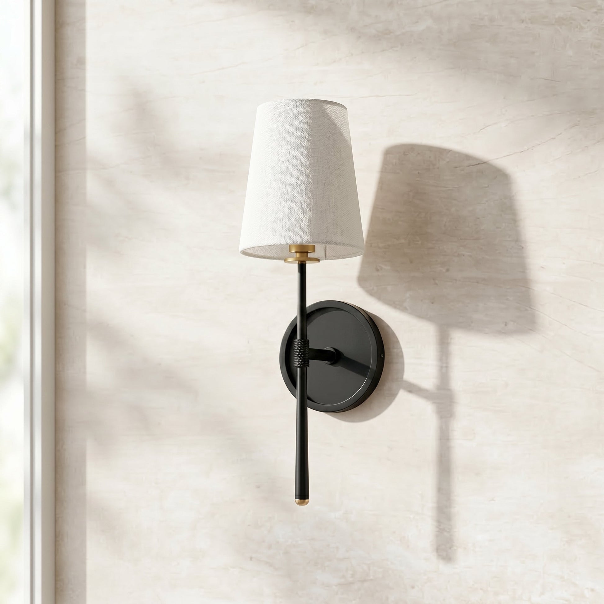 Elegant Wall Sconce Lighting with Dual-Arm Design & Tapered Linen Shades for Timeless Interiors 0
