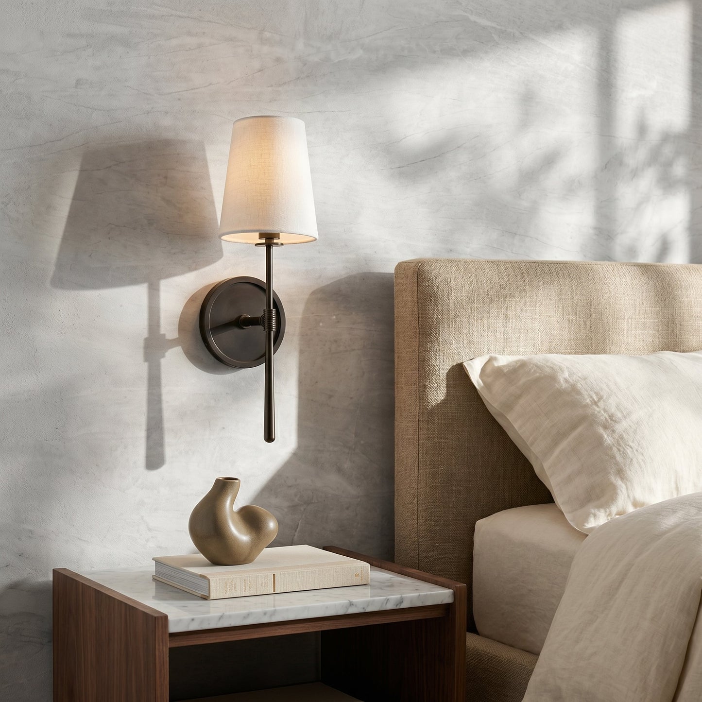 Elegant Wall Sconce Lighting with Dual-Arm Design & Tapered Linen Shades for Timeless Interiors 2