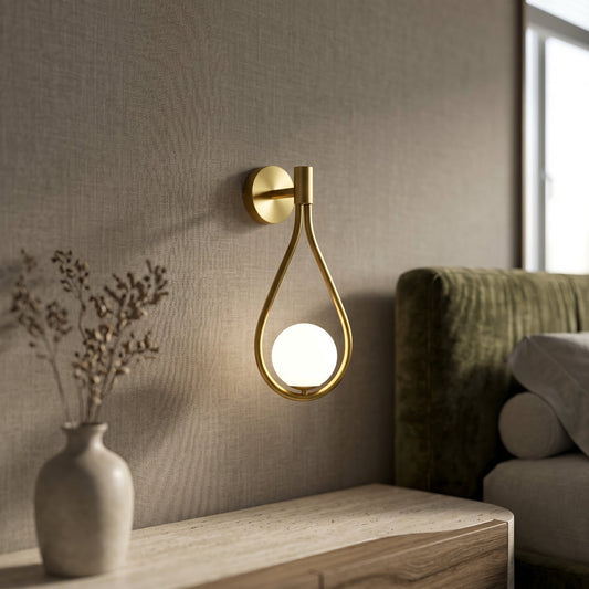 Elegant Wall Sconce | Teardrop Glass Shade with Gold Frame | Cozy Wall Lighting for Inviting Atmosphere 0