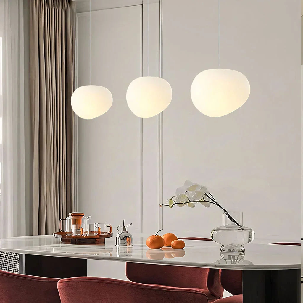 Elegant White Pebble | Glass Pendant Light with Adjustable Height | Modern Kitchen Pendant Lighting for Stylish Interiors 3
