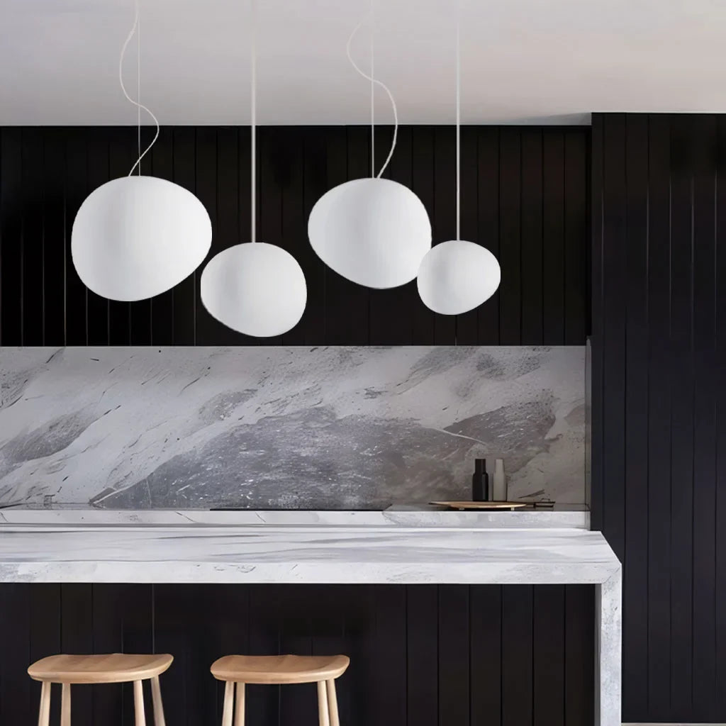 Elegant White Pebble | Glass Pendant Light with Adjustable Height | Modern Kitchen Pendant Lighting for Stylish Interiors 5