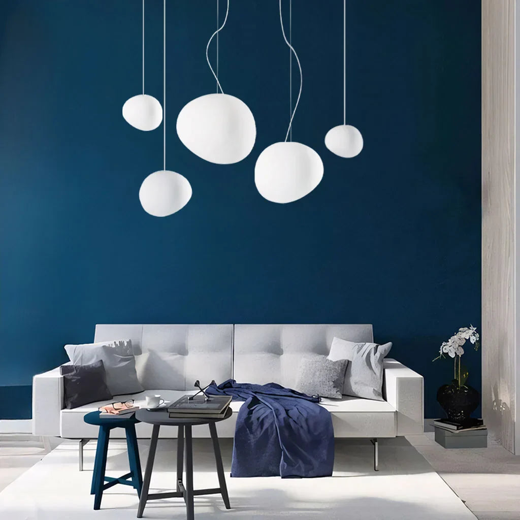 Elegant White Pebble | Glass Pendant Light with Adjustable Height | Modern Kitchen Pendant Lighting for Stylish Interiors 7