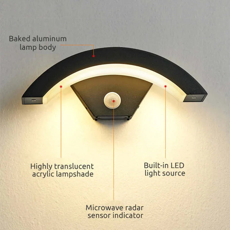 Elvon | Nordic Arc Waterproof LED Outdoor Wall Lamp with Motion Sensor | Elegant Design for Safety and Style 7