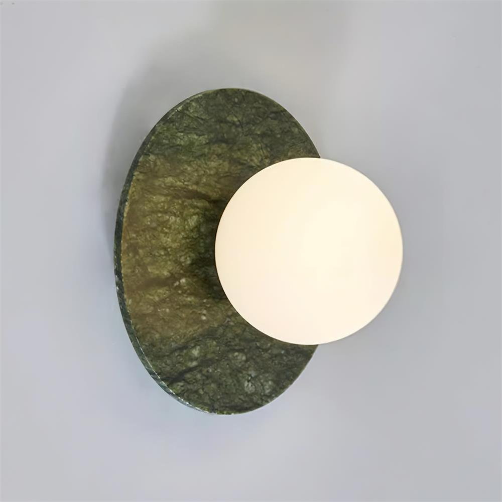 Enox | Minimalist Globe Wall Lamp with Green Marble Base | Soft Glow for Modern Living Spaces 0