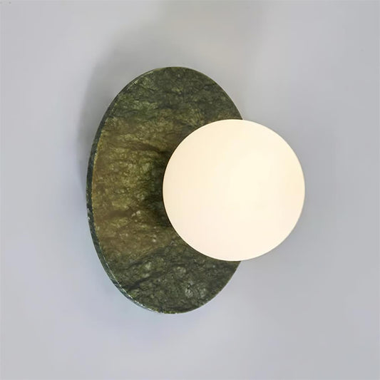 Enox | Minimalist Globe Wall Lamp with Green Marble Base | Soft Glow for Modern Living Spaces 0