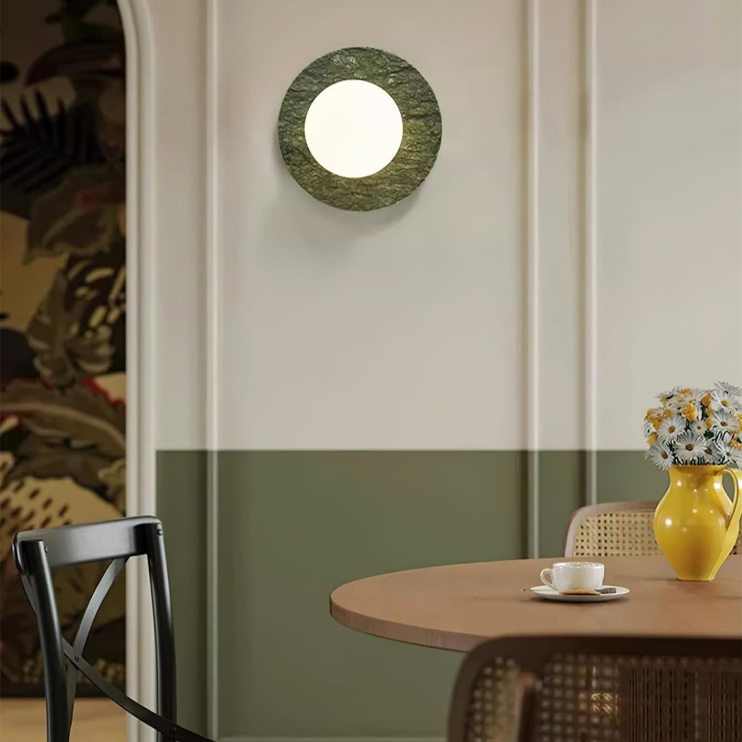 Enox | Minimalist Globe Wall Lamp with Green Marble Base | Soft Glow for Modern Living Spaces 2
