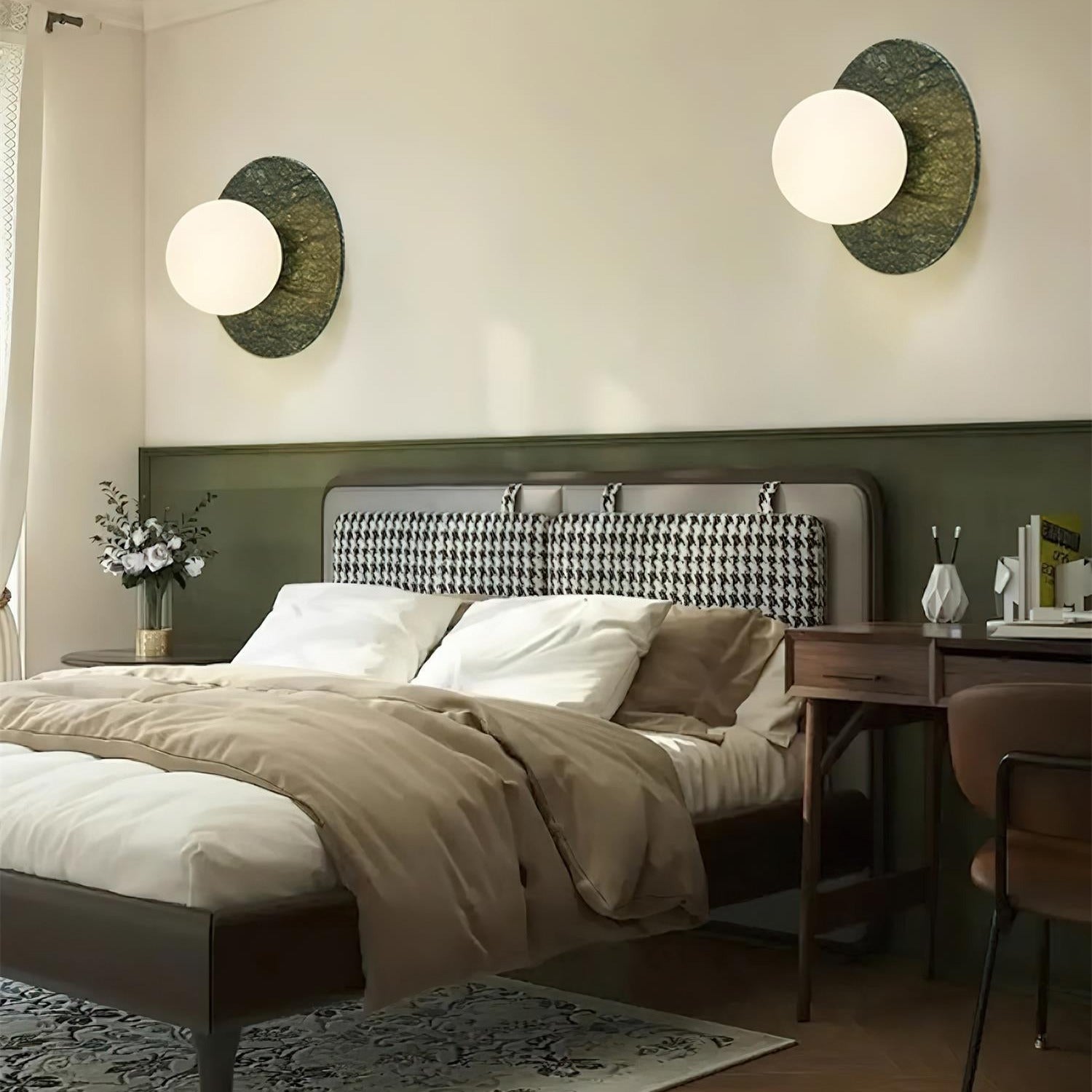 Enox | Minimalist Globe Wall Lamp with Green Marble Base | Soft Glow for Modern Living Spaces 3