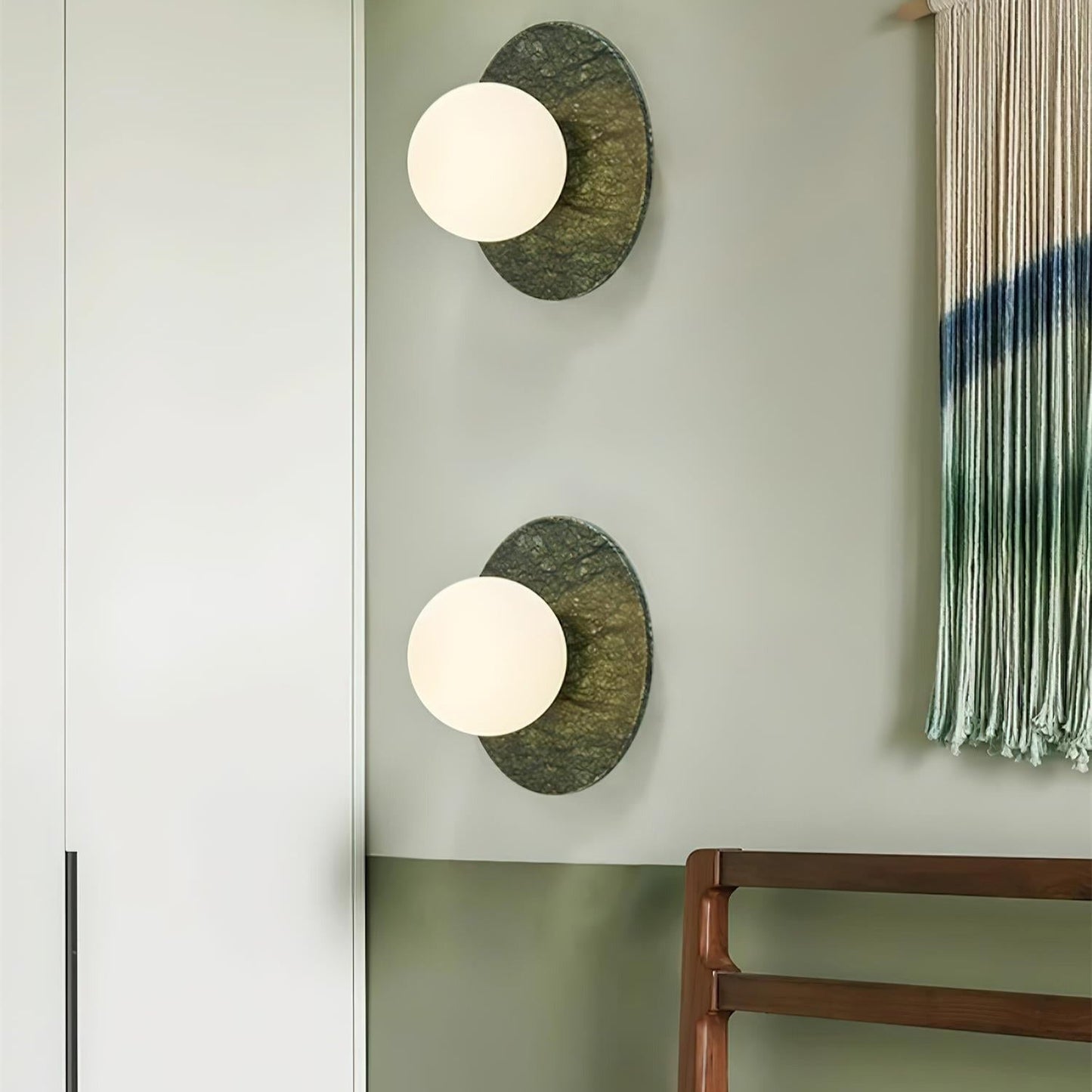 Enox | Minimalist Globe Wall Lamp with Green Marble Base | Soft Glow for Modern Living Spaces 4