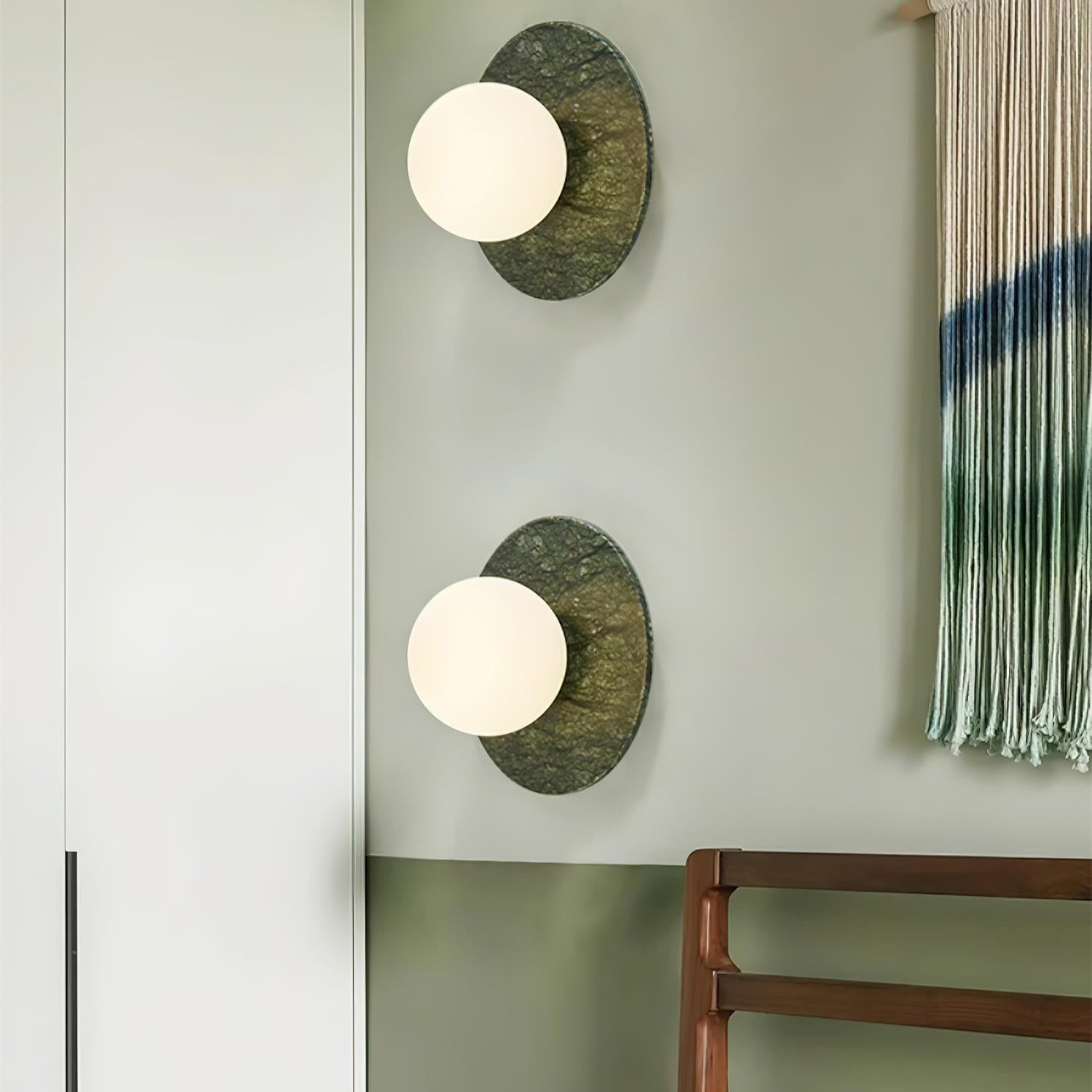 Enox | Minimalist Globe Wall Lamp with Green Marble Base | Soft Glow for Modern Living Spaces 4