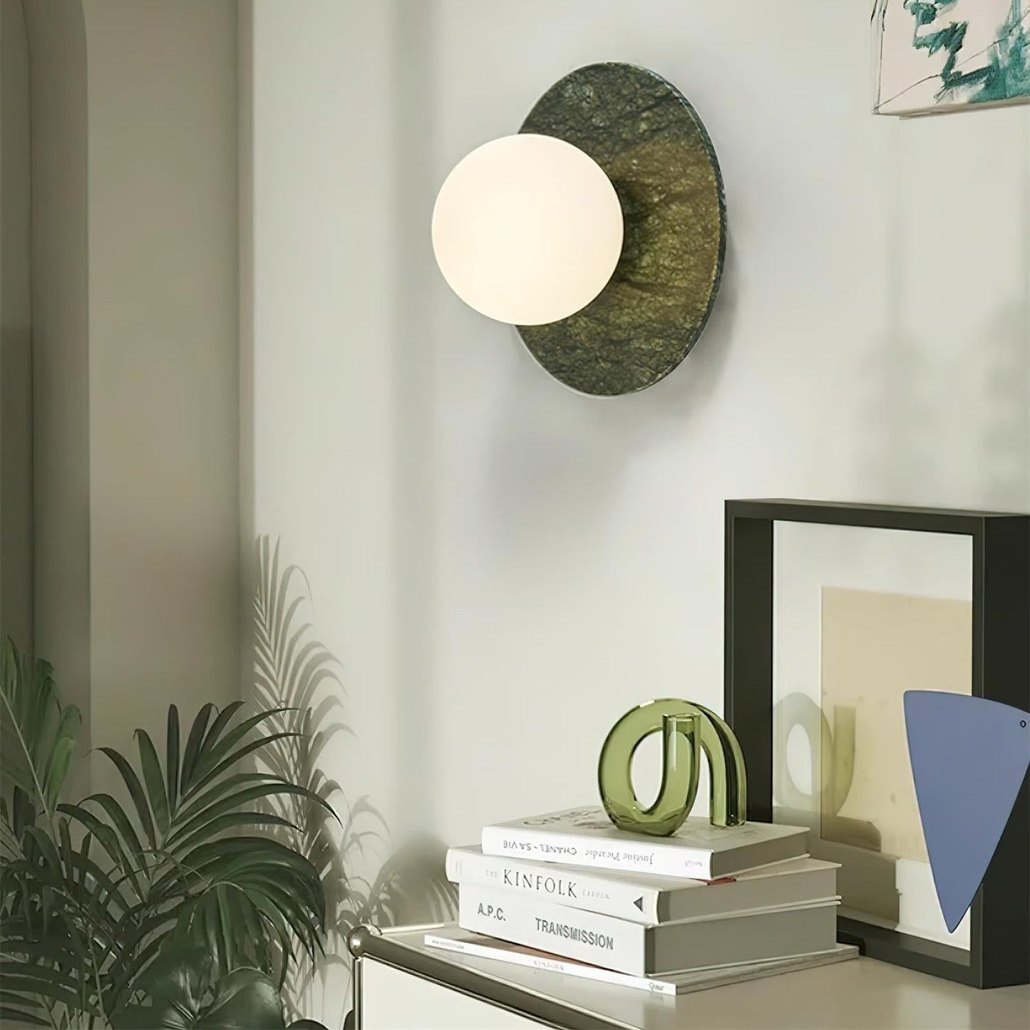 Enox | Minimalist Globe Wall Lamp with Green Marble Base | Soft Glow for Modern Living Spaces 7