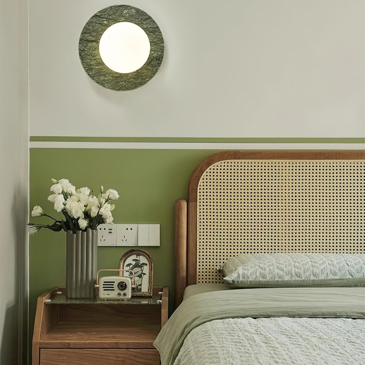 Enox | Minimalist Globe Wall Lamp with Green Marble Base | Soft Glow for Modern Living Spaces 8