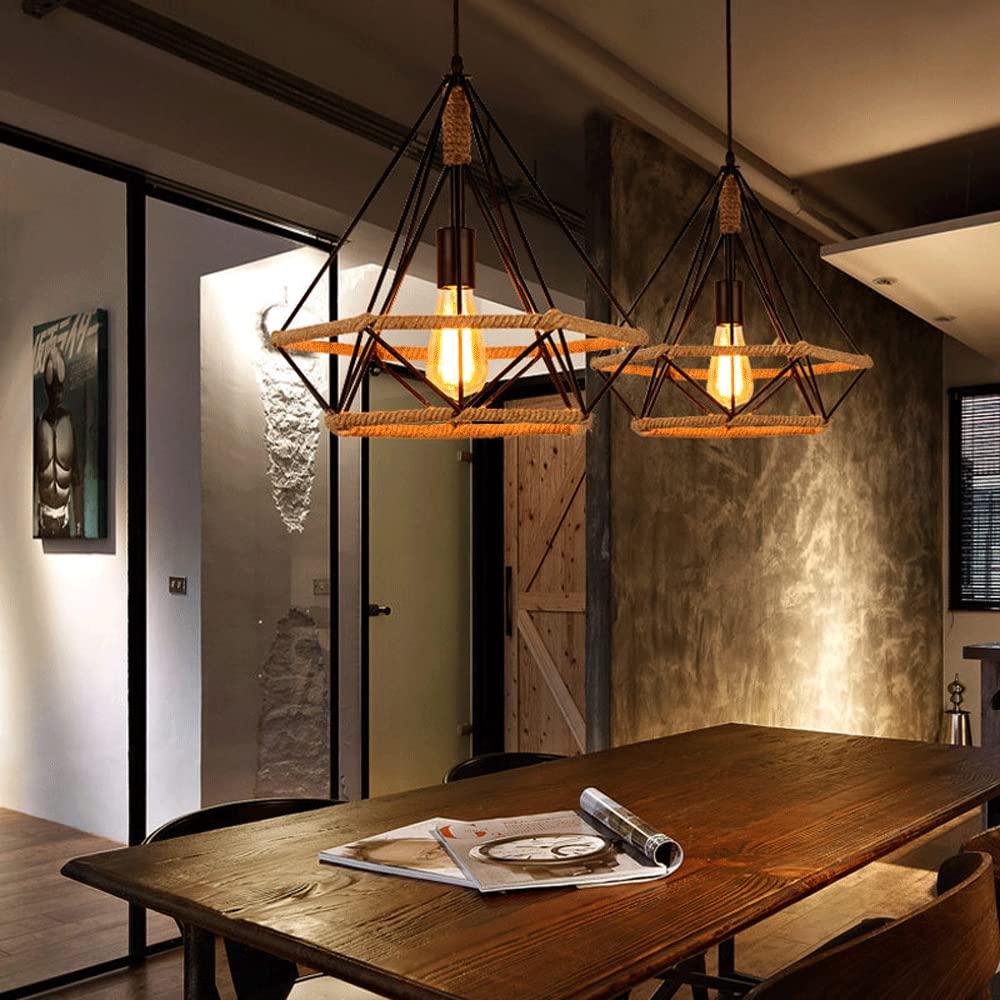 Epoch Countryside | Pendant Light with Hexagonal Cage Design | Rustic Metal Fixture for Stylish Kitchen Pendant Lighting 2