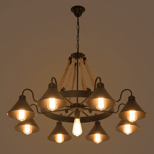 Epoch Vintage Industrial Chandelier with Rustic Rope Design | Stylish Lighting for Living Room and Bedroom 0