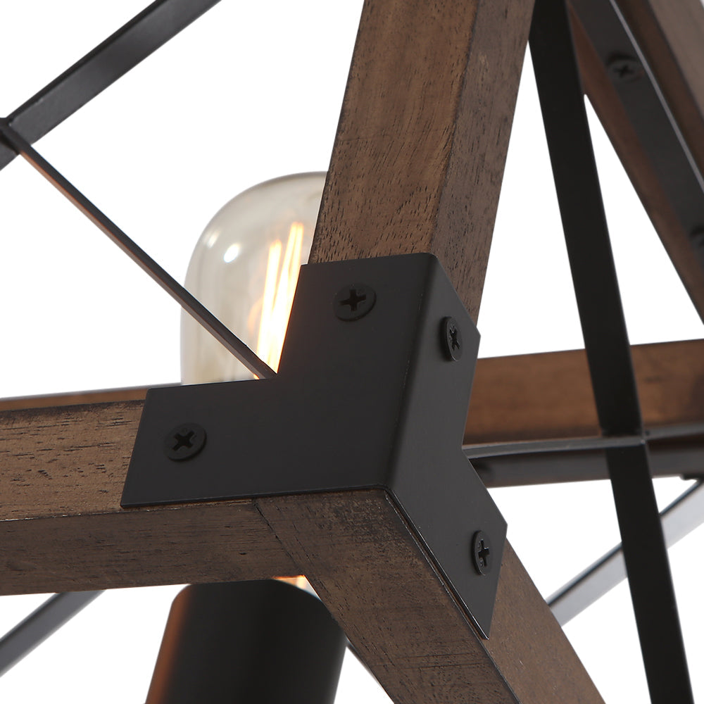 5-Light Black Rectangular Wood Cage Chandelier