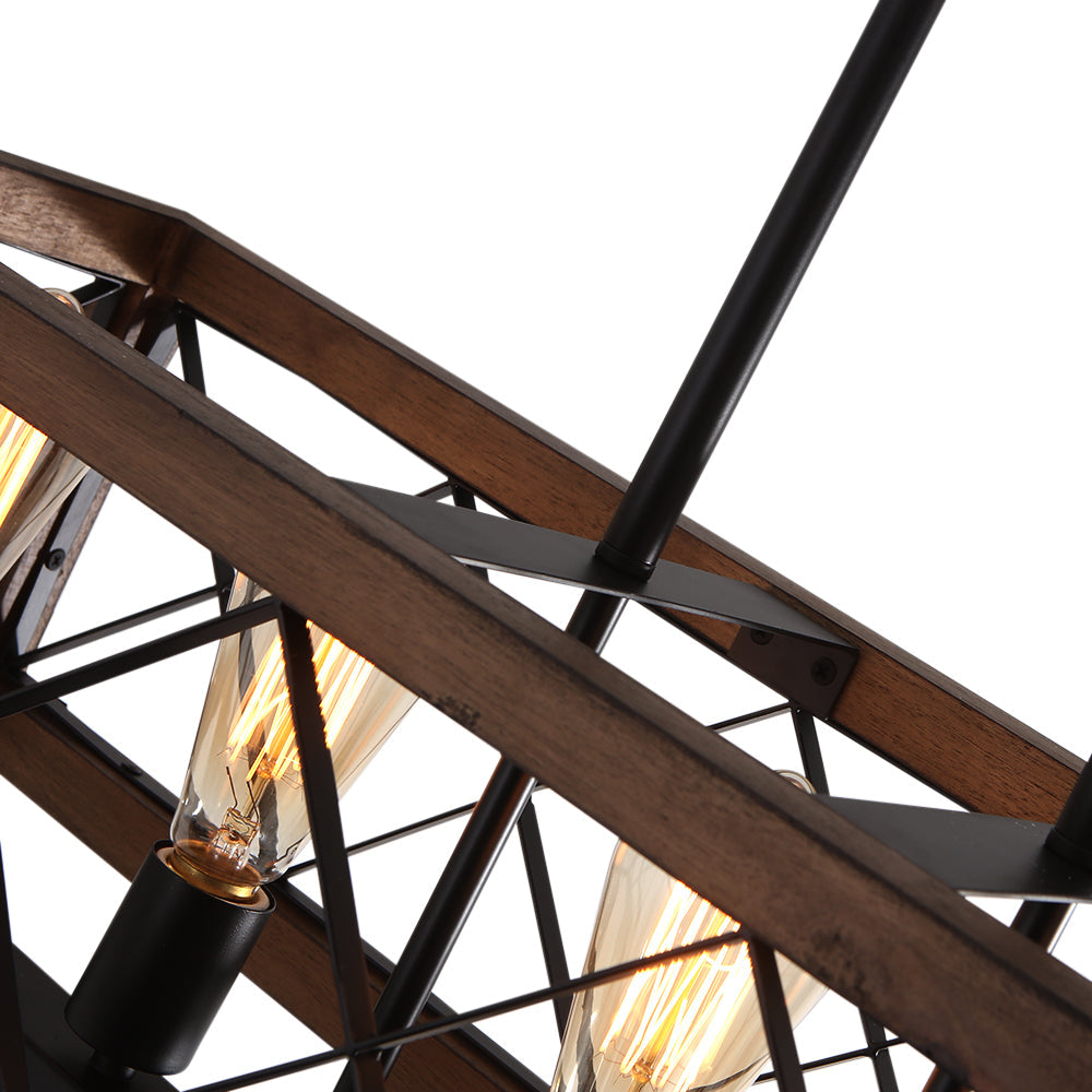 5-Light Black Rectangular Wood Cage Chandelier