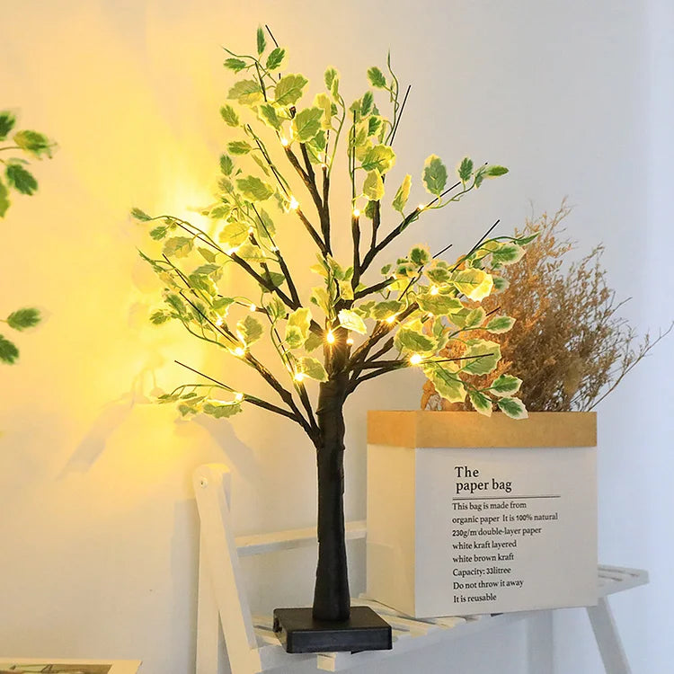 Festive Glow | Christmas Green Leaves LED Tree Lights with Warm White Illumination | Perfect Holiday Decoration for Indoor Celebrations 0