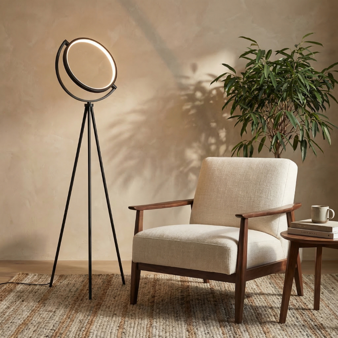 Halo | Modern Black Floor Lamp with Adjustable Height & LED Lighting | Sleek Design for Any Living Room 1