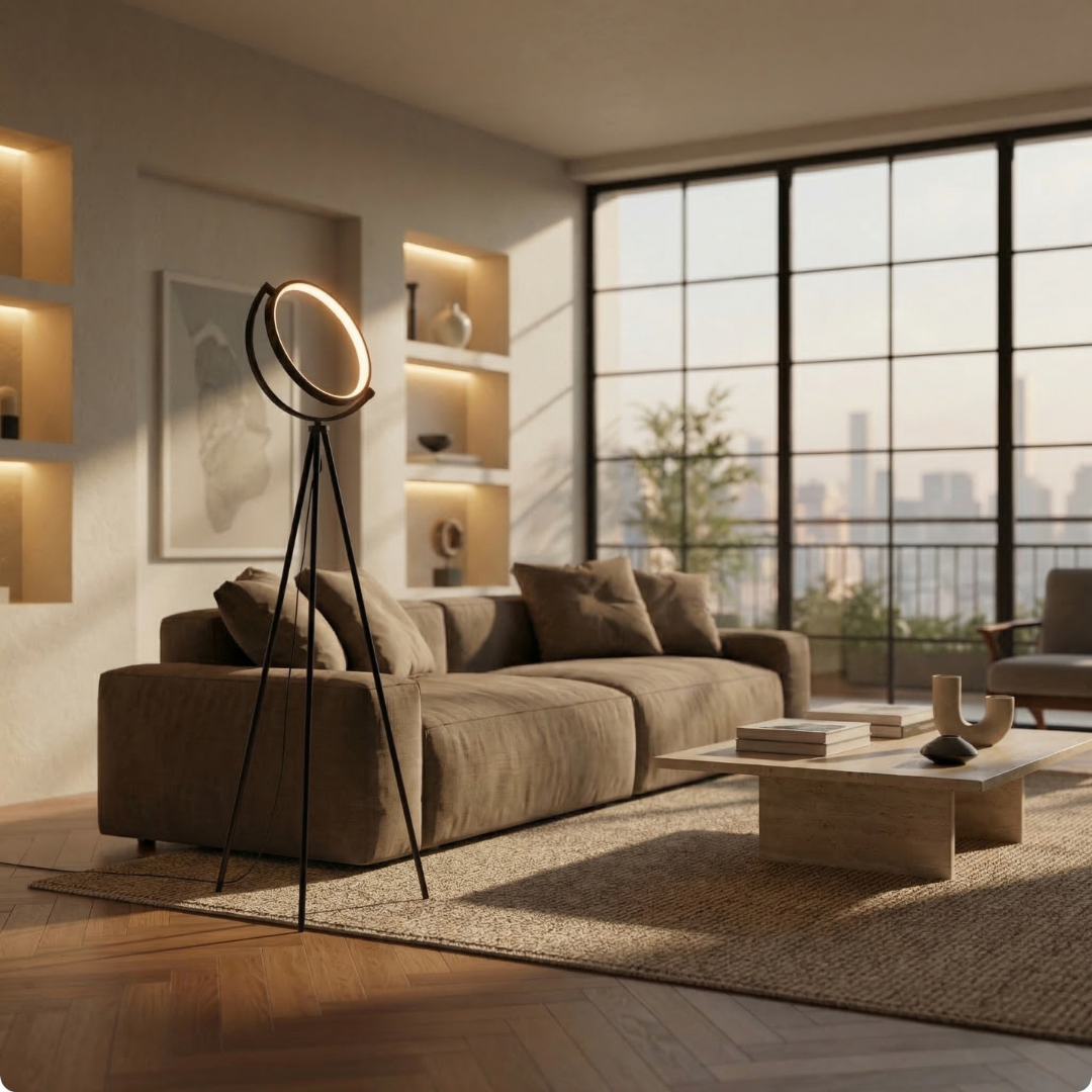 Halo | Modern Black Floor Lamp with Adjustable Height & LED Lighting | Sleek Design for Any Living Room 2