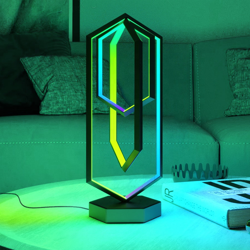 Geometric Floating lamp glowing in colour