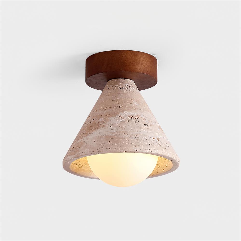 Hudon Collection | Flush Mount Ceiling Light Fixture with Wood Canopy | Elegant Travertine Design for Modern Spaces 0