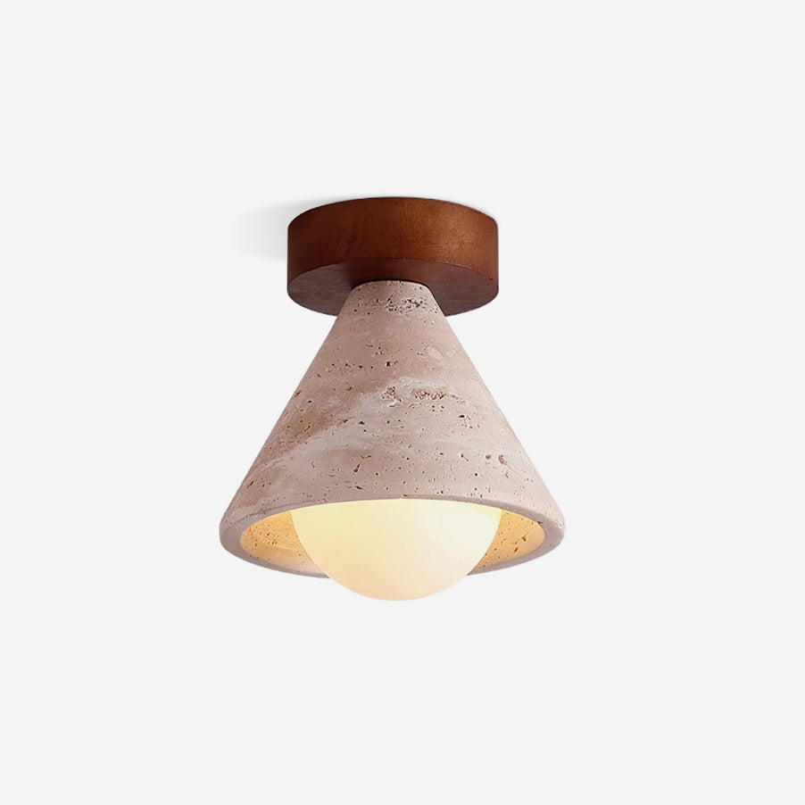 Hudon Collection | Flush Mount Ceiling Light Fixture with Wood Canopy | Elegant Travertine Design for Modern Spaces 1