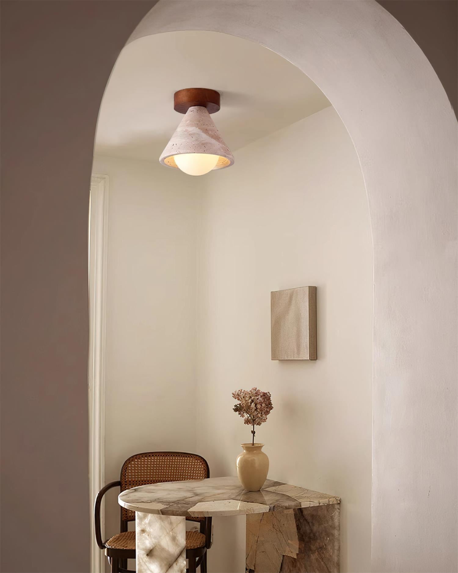 Hudon Collection | Flush Mount Ceiling Light Fixture with Wood Canopy | Elegant Travertine Design for Modern Spaces 2