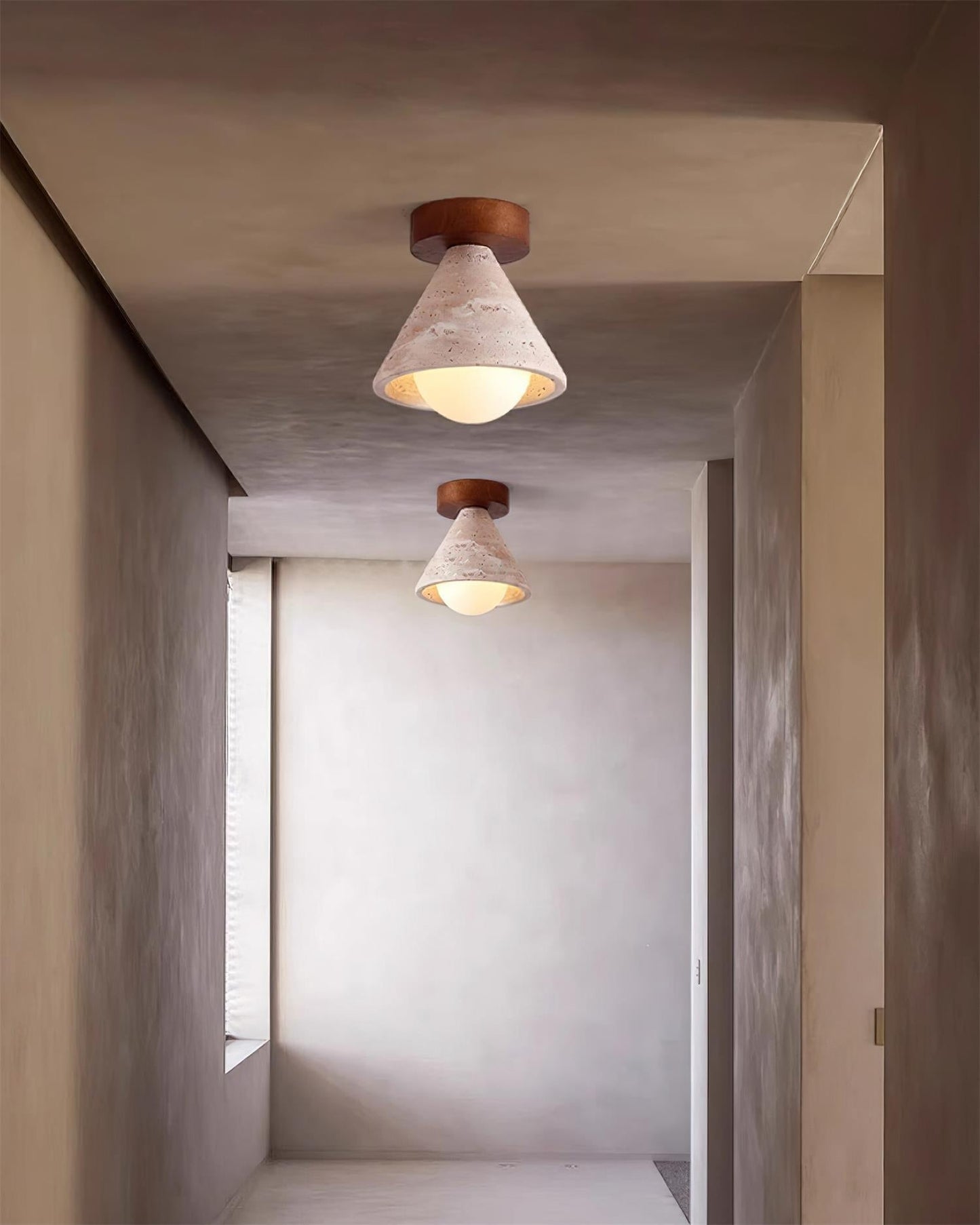 Hudon Collection | Flush Mount Ceiling Light Fixture with Wood Canopy | Elegant Travertine Design for Modern Spaces 3