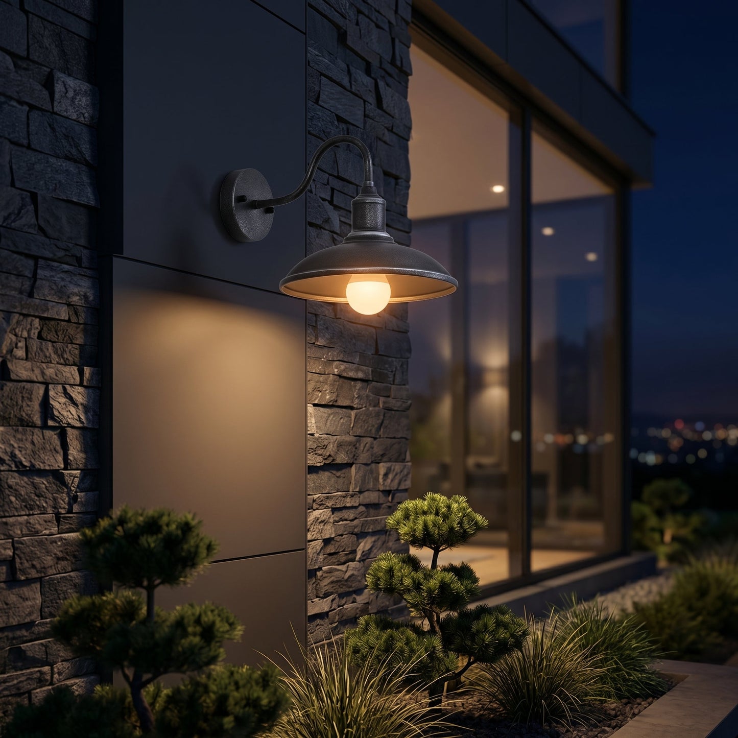 Industrial Outdoor Wall Light | Black Exterior Wall Lantern with Gooseneck Design | Durable Iron for Timeless Style 1