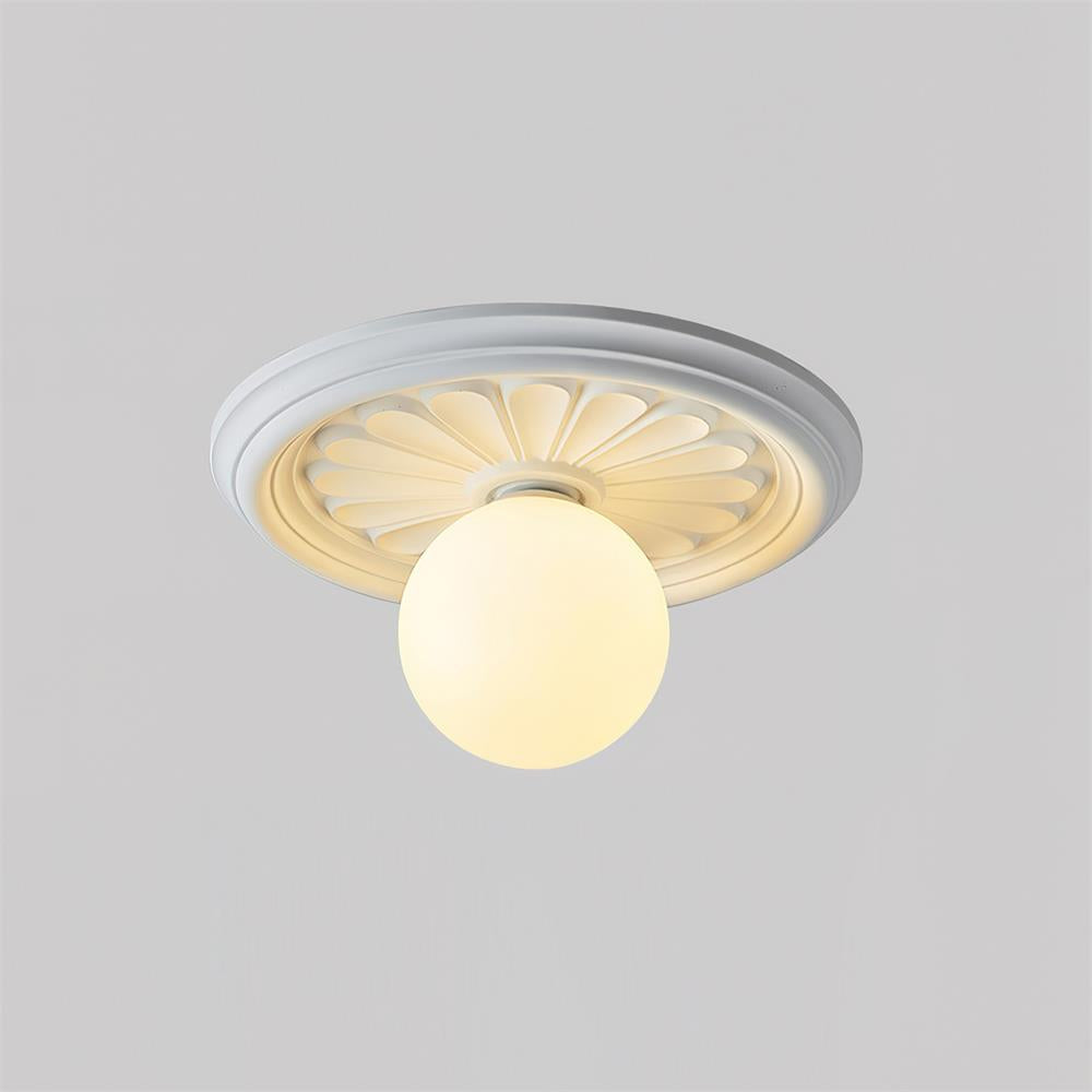 Ivorelle Vintage Carved Globe Ceiling Light, Resin & Acrylic, Dia30/35cm x H18cm | Beige, White or Brown | G9