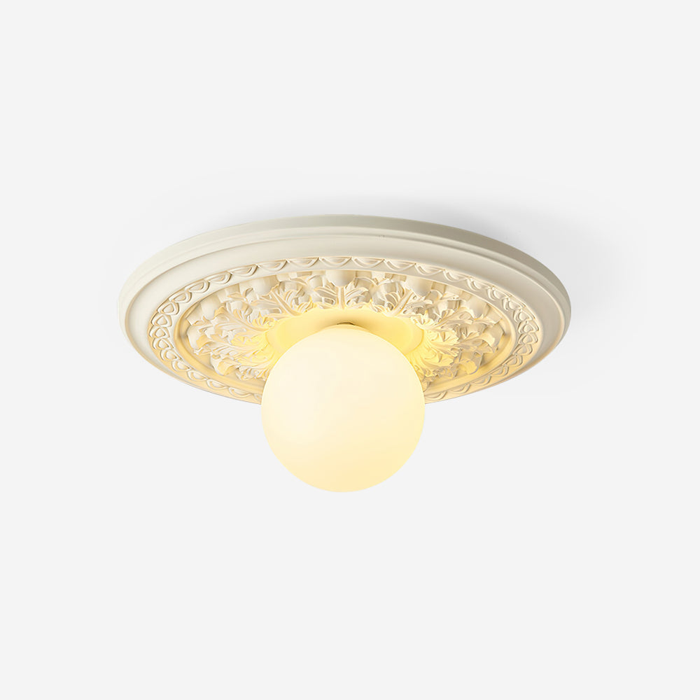 Ivorelle Vintage Carved Globe Ceiling Light, Resin & Acrylic, Dia30/35cm x H18cm | Beige, White or Brown | G9