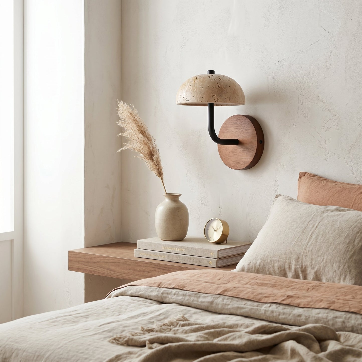 Junko | Wall Light with Soft Downward Glow & Travertine Texture | Ideal for Ambient Bathroom and Outdoor Spaces 1