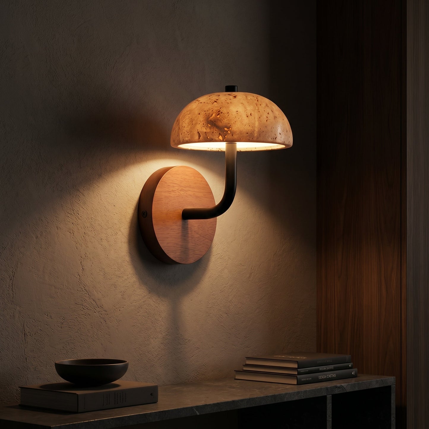 Junko | Wall Light with Soft Downward Glow & Travertine Texture | Ideal for Ambient Bathroom and Outdoor Spaces 2
