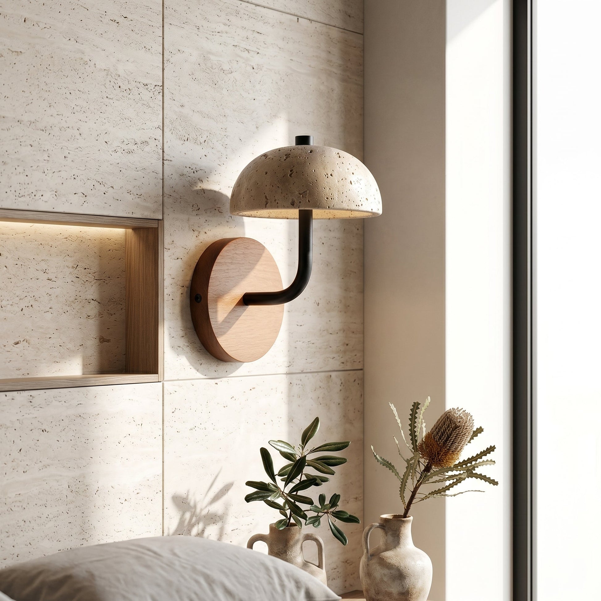 Junko | Wall Light with Soft Downward Glow & Travertine Texture | Ideal for Ambient Bathroom and Outdoor Spaces 3