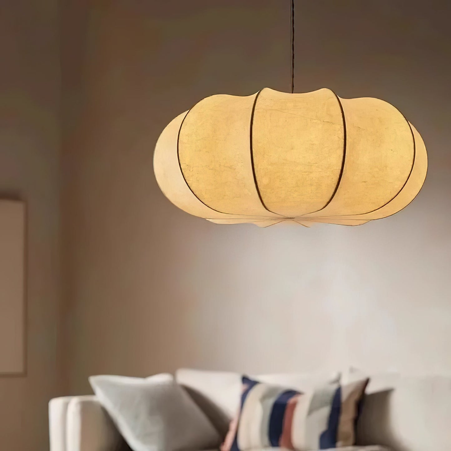 Kiyo | Pumpkin Pendant Light with Soft Linen Shade & Adjustable Height | Elegant Kitchen Pendant Lighting for Japandi Style 0