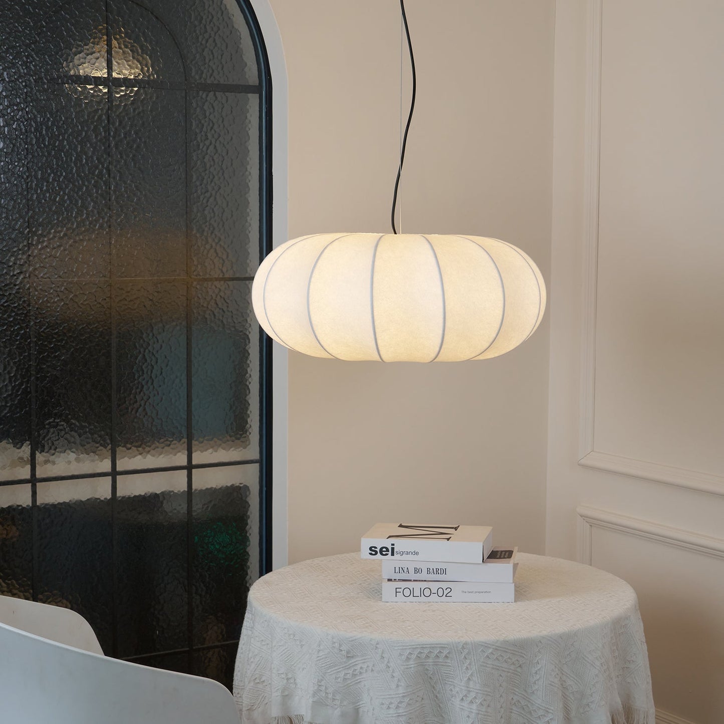 Kiyo | Pumpkin Pendant Light with Soft Linen Shade & Adjustable Height | Elegant Kitchen Pendant Lighting for Japandi Style 4