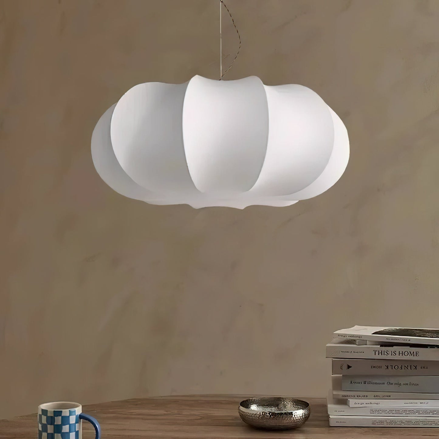 Kiyo | Pumpkin Pendant Light with Soft Linen Shade & Adjustable Height | Elegant Kitchen Pendant Lighting for Japandi Style 5